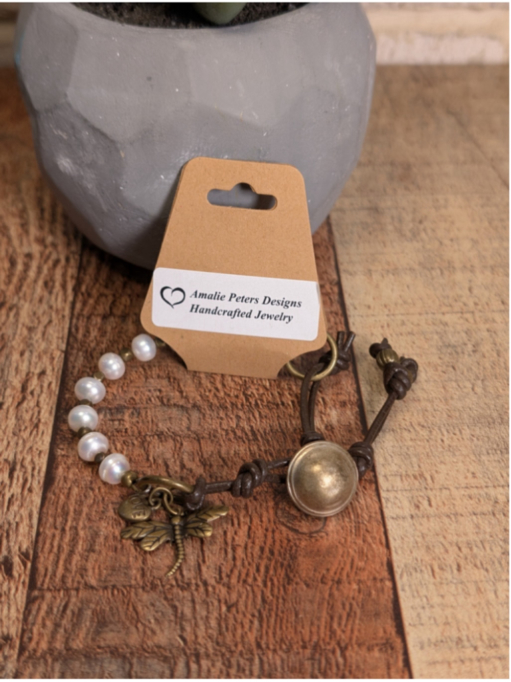 Handcrafted Ivory Genuine Pearl Brown Knotted Leather Cord Bracelet Minimal